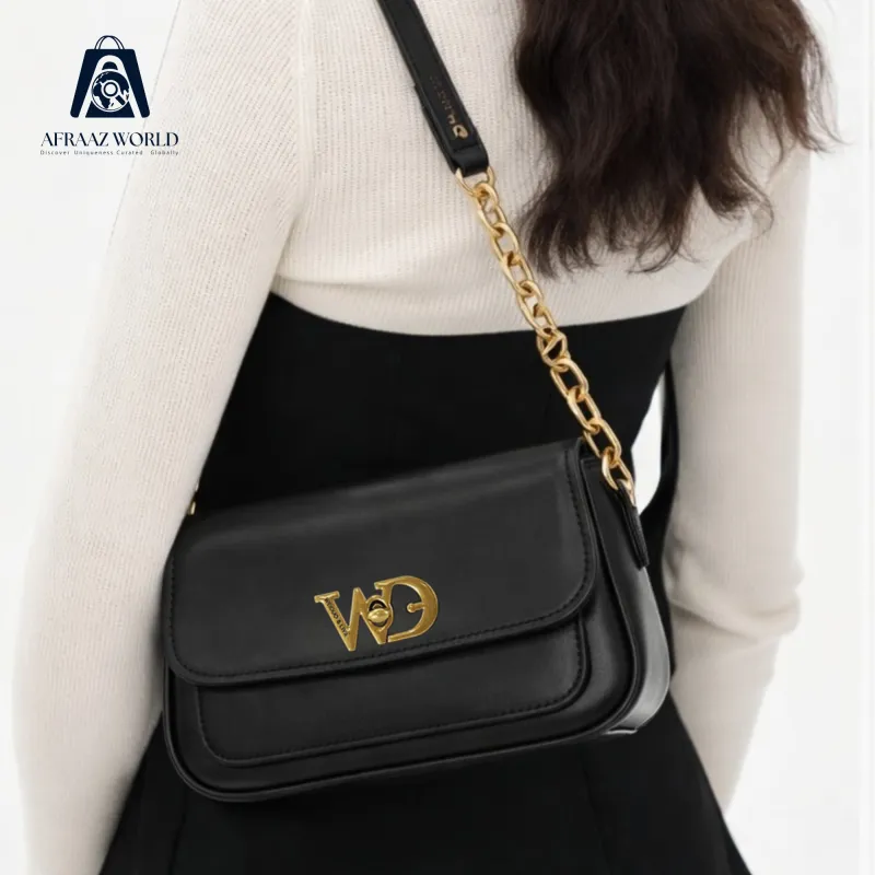 Luxury Chocolate Brown Crossbody Bag for Women | Gold Chain Leather Purse by Afraaz World