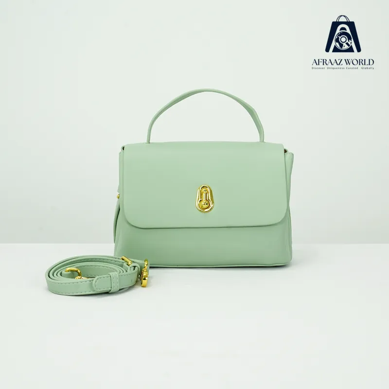 Mint Green Faux Leather Crossbody Handbag with Gold-Tone Lock