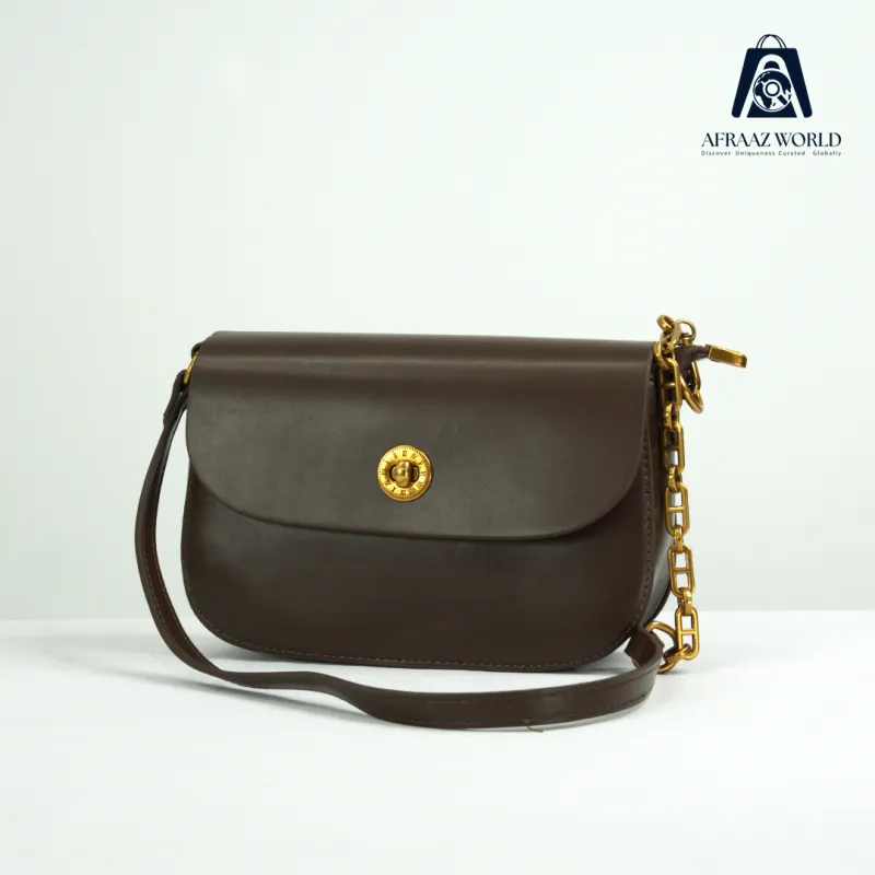 High Quality Coffee Brown Crossbody Bag with Minimal Golden Lock – Afraaz World